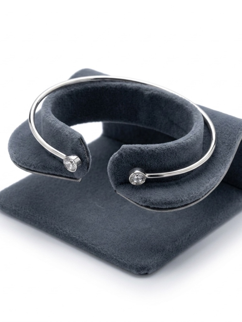 New Woman’s Boho Minimalist Sterling Silver White Sapphire Cuff Bangle Bracelet